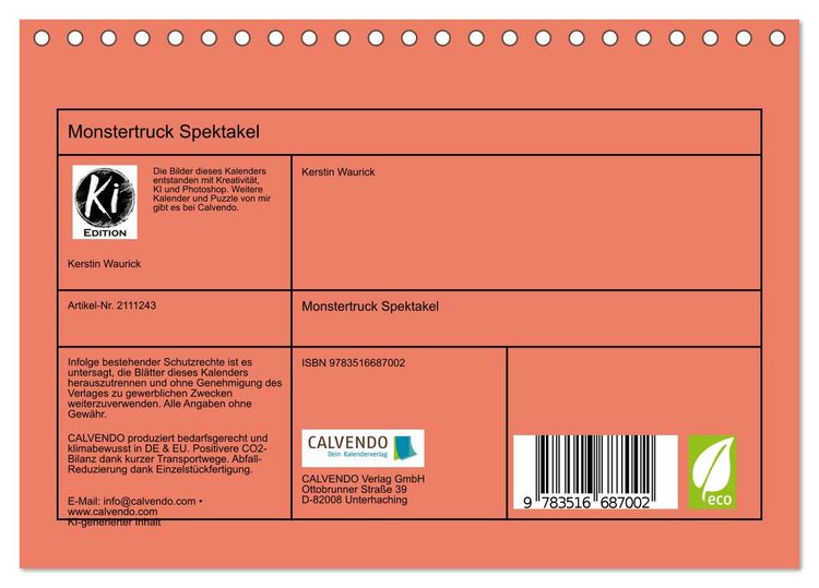 Produktbild: Monstertruck Spektakel (Tischkalender 2026 DIN A5 quer), CALVENDO Monatskalender