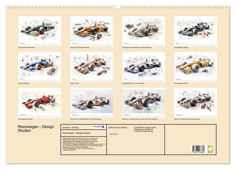 Produktbild: Rennwagen - Design Studien (Wandkalender 2026 DIN A2 quer), CALVENDO Monatskalender