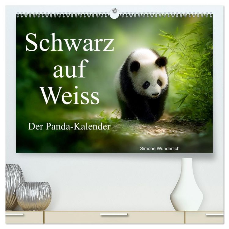 Produktbild: Schwarz auf Wei&szlig; - Der Panda-Kalender (hochwertiger Premium Wandkalender 2026 DIN A2 quer), Kunstdruck in Hochglanz