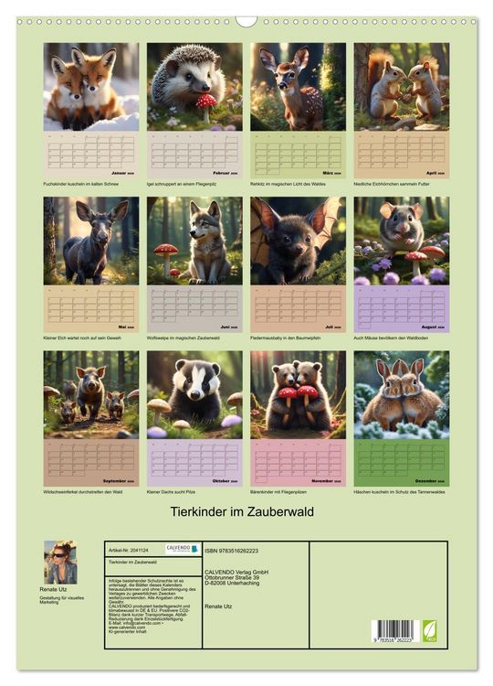 Produktbild: Tierkinder im Zauberwald (Wandkalender 2026 DIN A2 hoch), CALVENDO Monatskalender