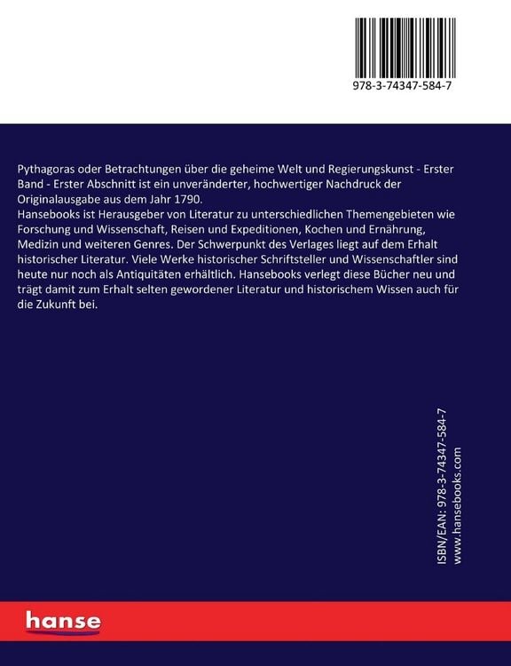 Produktbild: Pythagoras oder Betrachtungen &uuml;ber die geheime Welt und Regierungskunst
