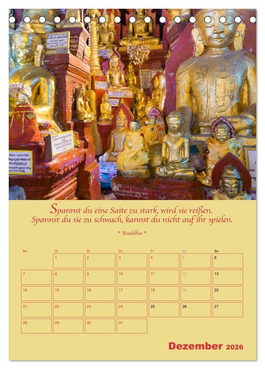 Produktbild: BUDDHA IN GOLD - Mit buddhistischen Spr&uuml;chen (Tischkalender 2026 DIN A5 hoch), CALVENDO Monatskalender