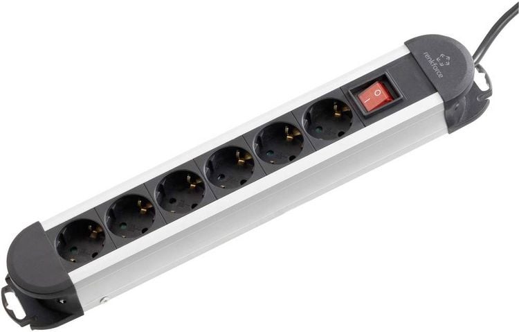 Produktbild: Renkforce 614A-CMB Steckdosenleiste mit Schalter 6fach Schwarz, Silber Schutzkontakt 1St.