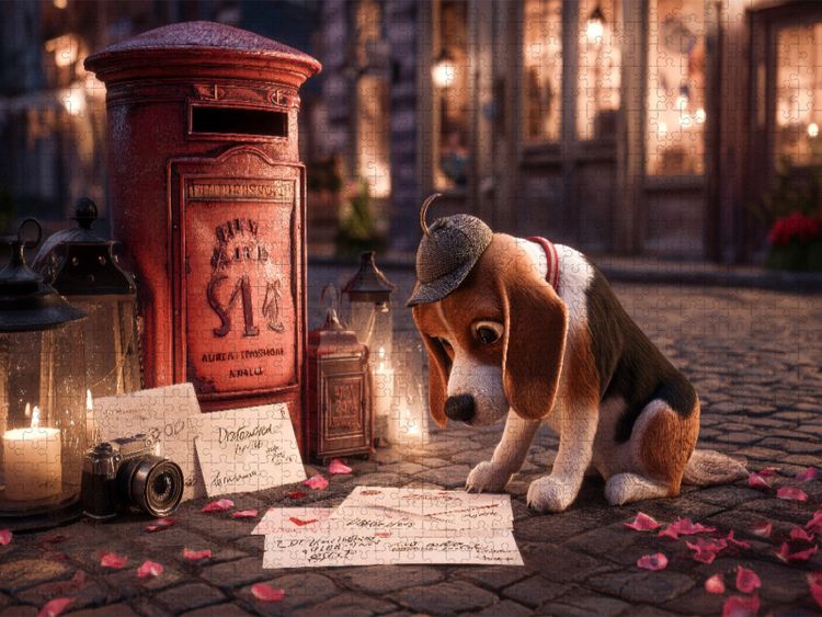 Produktbild: CALVENDO Puzzle Detektivhund auf Spurensuche vor rotem Briefkasten | 2000 Teile Lege-Gr&ouml;&szlig;e 90x67cm Foto-Puzzle f&uuml;r gl&uuml;ckliche Stunden