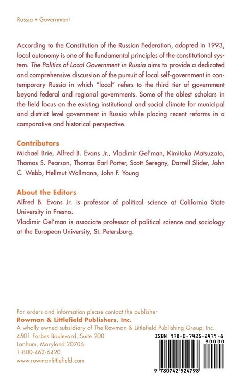 Produktbild: Politics of Local Government in Russia
