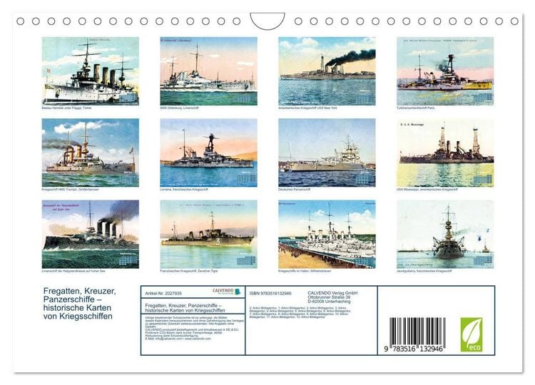 Produktbild: Fregatten, Kreuzer, Panzerschiffe &ndash; historische Karten von Kriegsschiffen (Wandkalender 2026 DIN A4 quer), CALVENDO Monatskalender