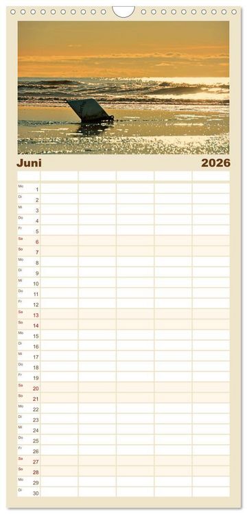 Produktbild: Familienplaner 2026 - Traumhafte Sonnenunterg&auml;nge an der Nordsee mit 5 Spalten (Wandkalender, 21 x 45 cm) CALVENDO