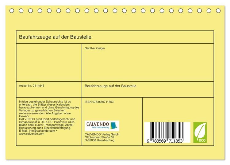 Produktbild: Baufahrzeuge auf der Baustelle (Tischkalender 2027 DIN A5 quer), CALVENDO Monatskalender