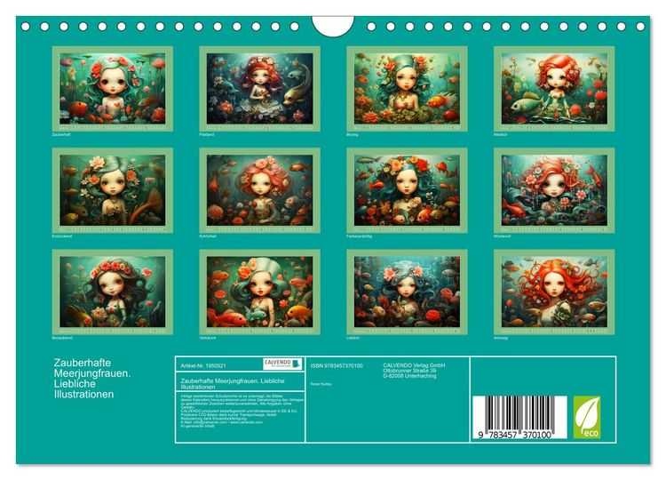 Produktbild: Zauberhafte Meerjungfrauen. Liebliche Illustrationen (Wandkalender 2026 DIN A4 quer), CALVENDO Monatskalender