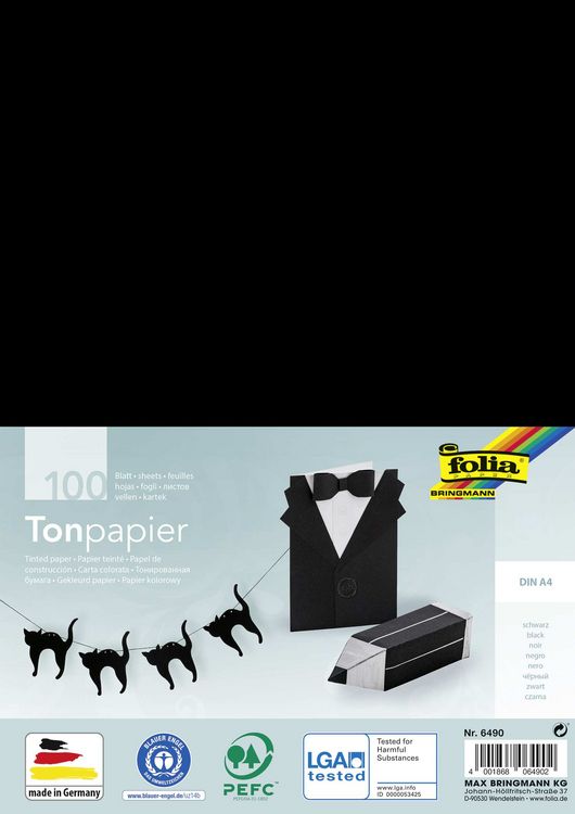 Produktbild: Folia  Tonpapier 130g/m&sup2;, DIN A4, 100 Blatt, schwarz