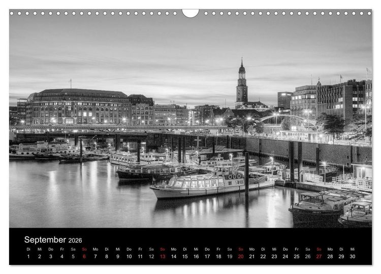 Produktbild: Hamburg monochrome Impressionen (Wandkalender 2026 DIN A3 quer), CALVENDO Monatskalender