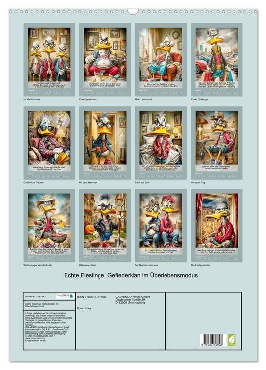 Produktbild: Echte Fieslinge. Gefiederklan im &Uuml;berlebensmodus (Wandkalender 2026 DIN A2 hoch), CALVENDO Monatskalender