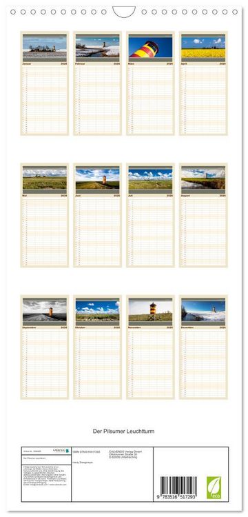 Produktbild: Familienplaner 2026 - Der Pilsumer Leuchtturm mit 5 Spalten (Wandkalender, 21 x 45 cm) CALVENDO