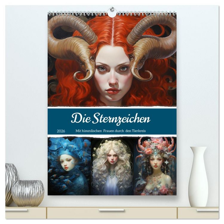 Produktbild: Sternzeichen. Mit himmlischen Frauen durch den Tierkreis (hochwertiger Premium Wandkalender 2026 DIN A2 hoch), Kunstdruck in Hochglanz