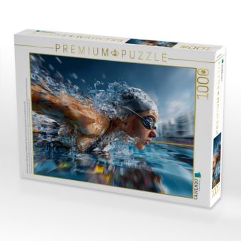 Produktbild: CALVENDO Puzzle Schwimmerin in Bewegung im Wettkampf. Ausdrucksstarkes Sportmotiv im k&uuml;nstlerischen Stil | 1000 Teile Lege-Gr&ouml;&szlig;e 64x48cm Foto-Puzzle f