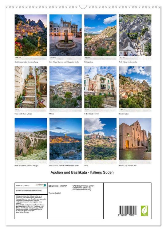 Produktbild: Apulien und Basilikata - Italiens S&uuml;den (hochwertiger Premium Wandkalender 2026 DIN A2 hoch), Kunstdruck in Hochglanz