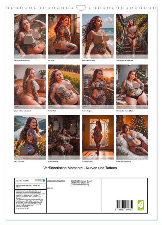Produktbild: Verf&uuml;hrerische Momente - Kurven und Tattoos (Wandkalender 2026 DIN A3 hoch), CALVENDO Monatskalender