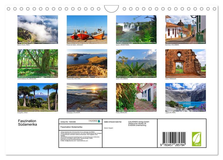 Produktbild: Faszination S&uuml;damerika (Wandkalender 2026 DIN A4 quer), CALVENDO Monatskalender