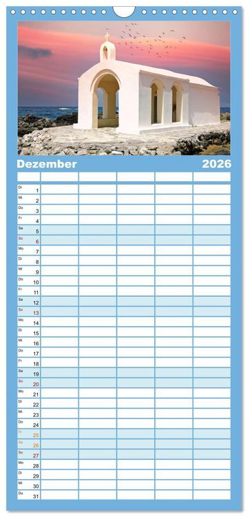 Produktbild: Familienplaner 2026 - Kreta - Insel der Kapellen mit 5 Spalten (Wandkalender, 21 x 45 cm) CALVENDO