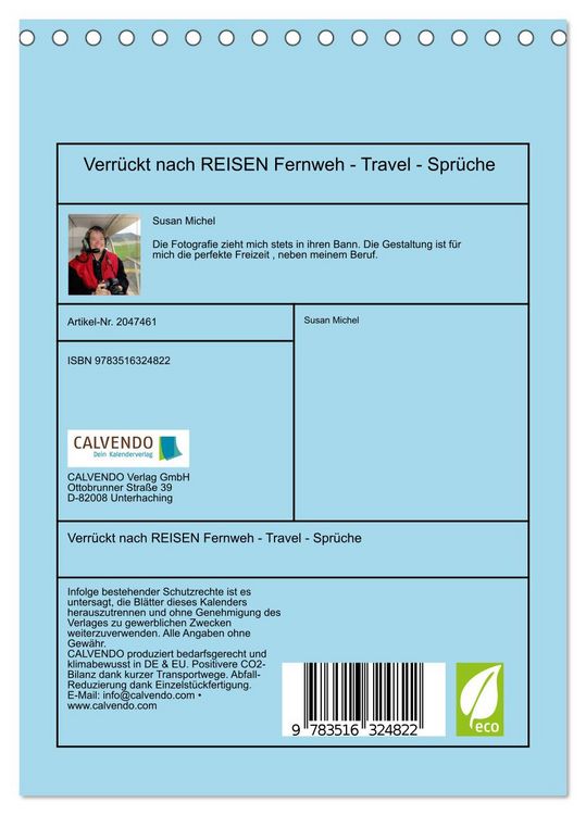 Produktbild: Verr&uuml;ckt nach REISEN Fernweh - Travel - Spr&uuml;che (Tischkalender 2026 DIN A5 hoch), CALVENDO Monatskalender