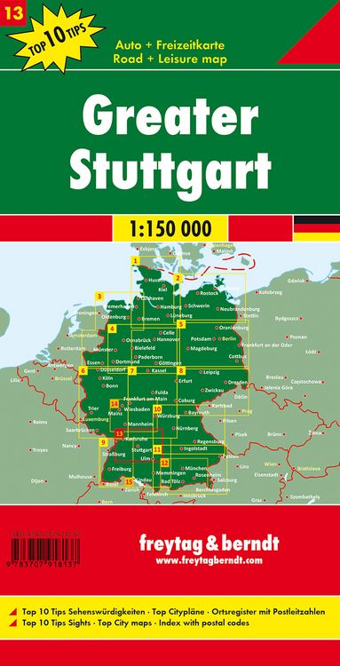 Produktbild: freytag & berndt Stra&szlig;enkarte Rund um Stuttgart 1:150.000