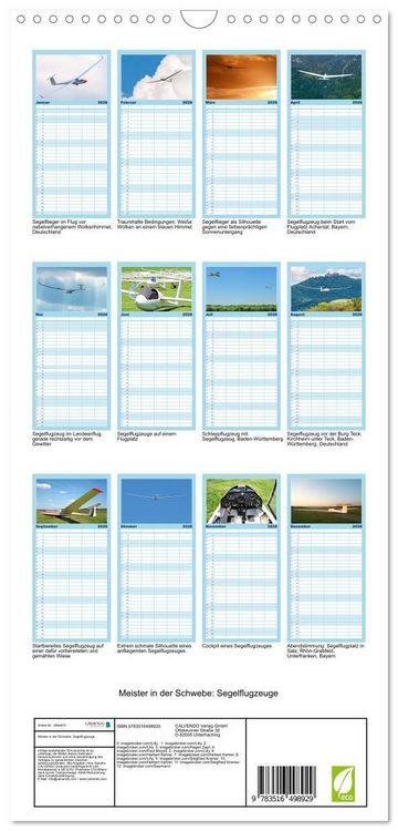 Produktbild: Familienplaner 2026 - Meister in der Schwebe: Segelflugzeuge mit 5 Spalten (Wandkalender, 21 x 45 cm) CALVENDO