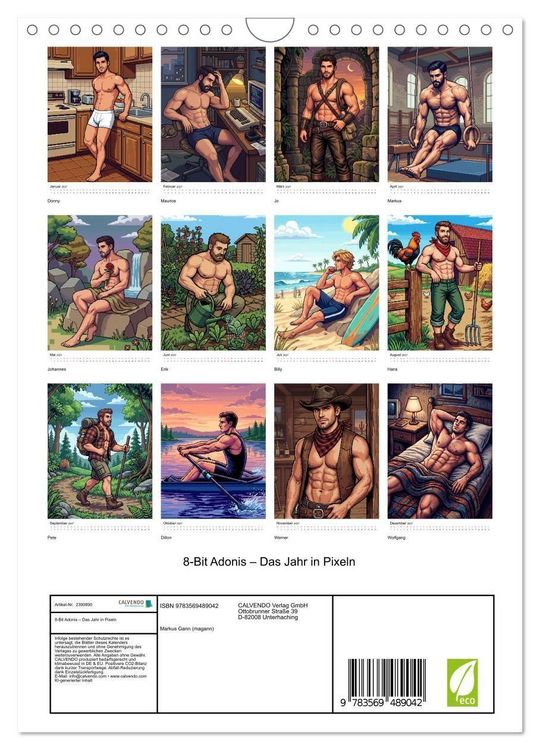 Produktbild: 8-Bit Adonis &ndash; Das Jahr in Pixeln (Wandkalender 2027 DIN A4 hoch), CALVENDO Monatskalender