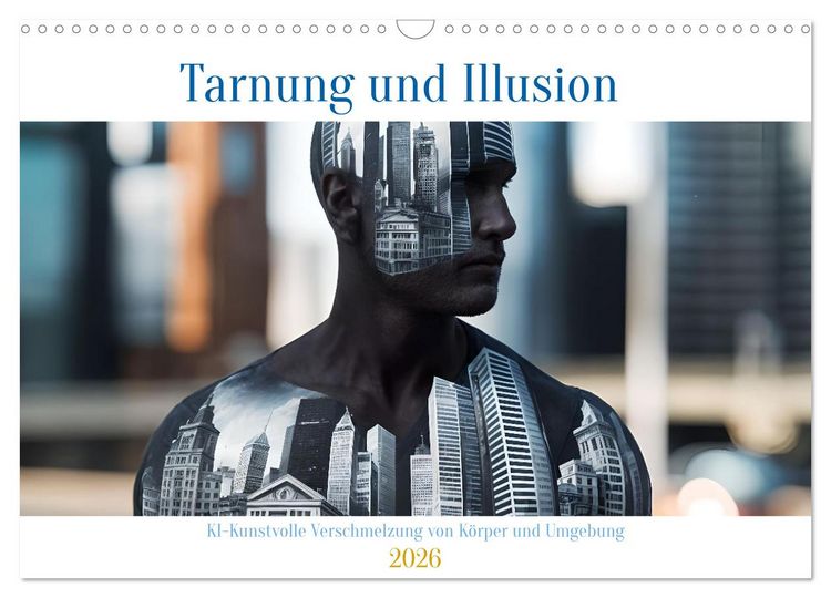 Produktbild: Tarnung und Illusion KI-Kunstvolle Verschmelzung von K&ouml;rper und Umgebung (Wandkalender 2026 DIN A3 quer), CALVENDO Monatskalender