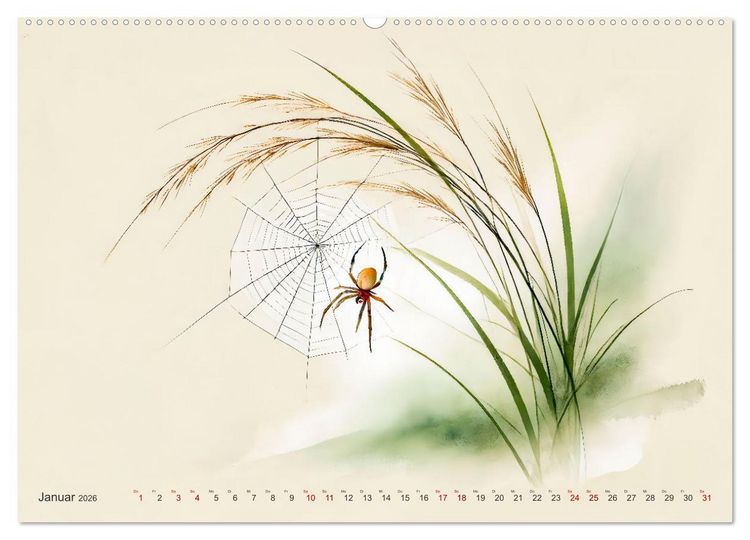 Produktbild: Zen der Natur - Pflanzen und Insekten im Stile der Tuschmalerei (hochwertiger Premium Wandkalender 2026 DIN A2 quer), Kunstdruck in Hochglanz