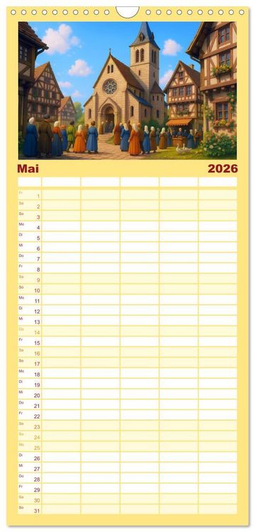 Produktbild: Familienplaner 2026 - Farbenfrohes Mittelalter mit 5 Spalten (Wandkalender, 21 x 45 cm) CALVENDO