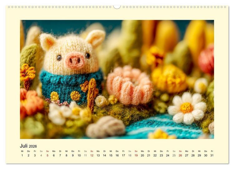 Produktbild: Flauschiger Bauernhof. Gestrickte Tierchen f&uuml;r Herz und Seele (hochwertiger Premium Wandkalender 2026 DIN A2 quer), Kunstdruck in Hochglanz