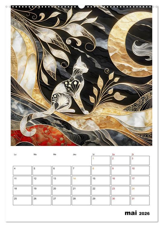 Produktbild: Les chats - Pattes de velours au clair de lune (Calendrier mural 2026 DIN A2 horizontal), CALVENDO calendrier mensuel