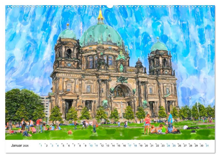Produktbild: Berlin - Stadtansichten im Aquarell-Design (hochwertiger Premium Wandkalender 2026 DIN A2 quer), Kunstdruck in Hochglanz