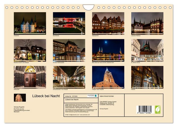 Produktbild: L&uuml;beck bei Nacht (Wandkalender 2026 DIN A4 quer), CALVENDO Monatskalender