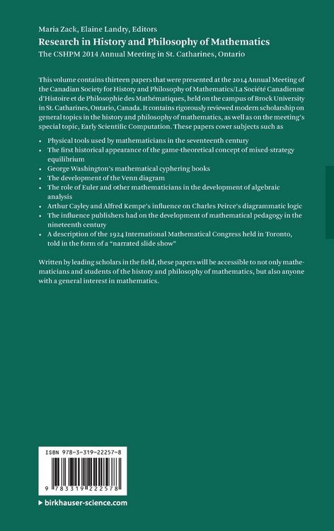 Produktbild: Research in History and Philosophy of Mathematics