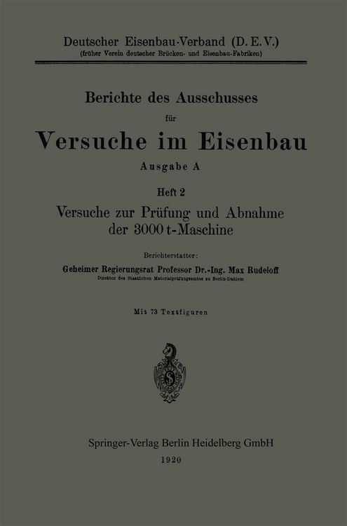 Produktbild: Versuche zur Pr&uuml;fung und Abnahme der 3000 t-Maschine