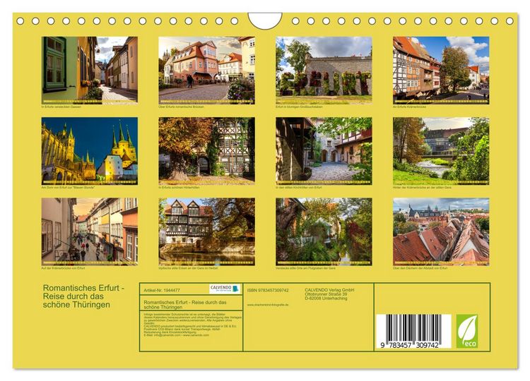 Produktbild: Romantisches Erfurt - Reise durch das sch&ouml;ne Th&uuml;ringen (Wandkalender 2026 DIN A4 quer), CALVENDO Monatskalender
