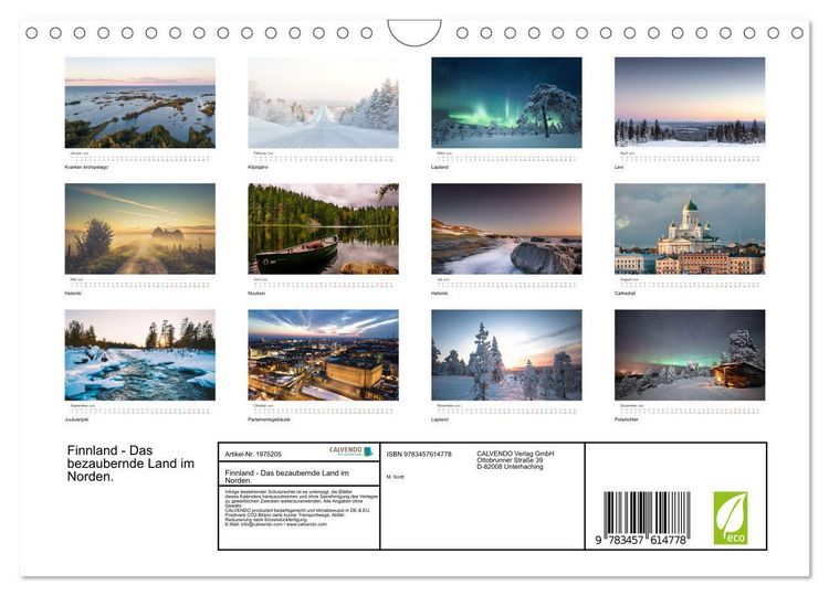 Produktbild: Finnland - Das bezaubernde Land im Norden. (Wandkalender 2026 DIN A4 quer), CALVENDO Monatskalender