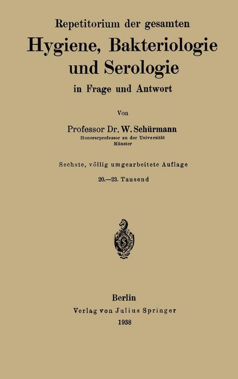 Produktbild: Repetitorium der gesamten Hygiene, Bakteriologie und Serologie in Frage und Antwort