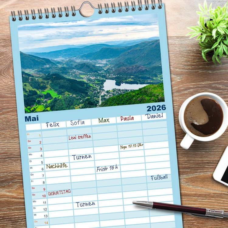 Produktbild: Familienplaner 2026 - Norwegen aus dem Hubschrauber - Luftaufnahmen und Panorama mit 5 Spalten (Wandkalender, 21 x 45 cm) CALVENDO