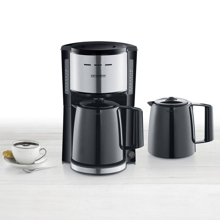 Produktbild: Severin KA 9308 Kaffeemaschine Edelstahl (geb&uuml;rstet), Schwarz Fassungsverm&ouml;gen Tassen=8 Isolierkanne