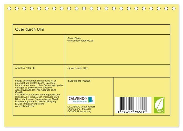 Produktbild: Quer durch Ulm (Tischkalender 2026 DIN A5 quer), CALVENDO Monatskalender