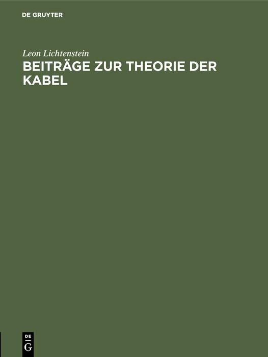 Produktbild: Beitr&auml;ge zur Theorie der Kabel