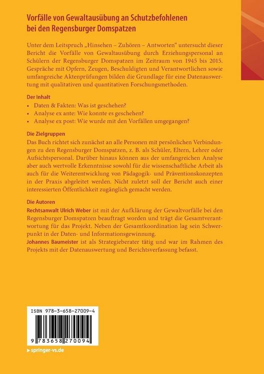 Produktbild: Vorf&auml;lle von Gewaltaus&uuml;bung an Schutzbefohlenen bei den Regensburger Domspatzen