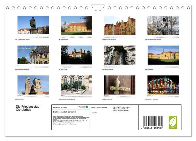 Produktbild: Die Friedensstadt Osnabr&uuml;ck (Wandkalender 2026 DIN A4 quer), CALVENDO Monatskalender
