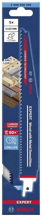 Produktbild: Bosch Accessories 2608900398 EXPERT &lsquo;Wood with Metal Demolition&rsquo; S 1167 XHM S&auml;bels&auml;geblatt, 1&nbsp;St&uuml;ck S&auml;geblatt-L&auml;nge 225 mm 1 St.