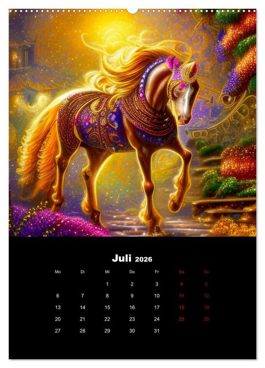 Produktbild: Pferde im goldenen Kleid (Wandkalender 2026 DIN A2 hoch), CALVENDO Monatskalender
