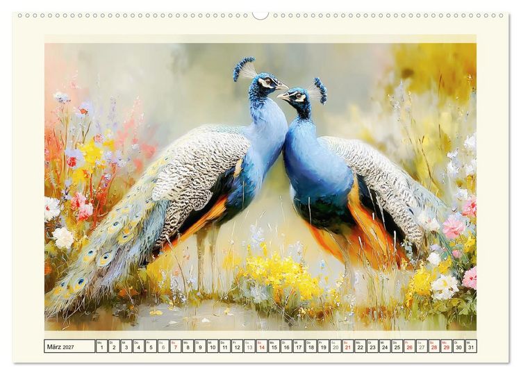 Produktbild: Pfaue. Elegante Zierv&ouml;gel im englischen Garten (Wandkalender 2027 DIN A2 quer), CALVENDO Monatskalender
