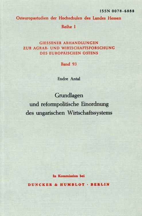 Produktbild: Grundlagen und reformpolitische Einordnung des ungarischen Wirtschaftssystems.