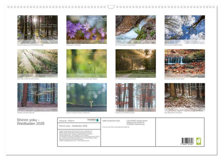Produktbild: Shinrin yoku - Waldbaden 2026 (Wandkalender 2026 DIN A2 quer), CALVENDO Monatskalender